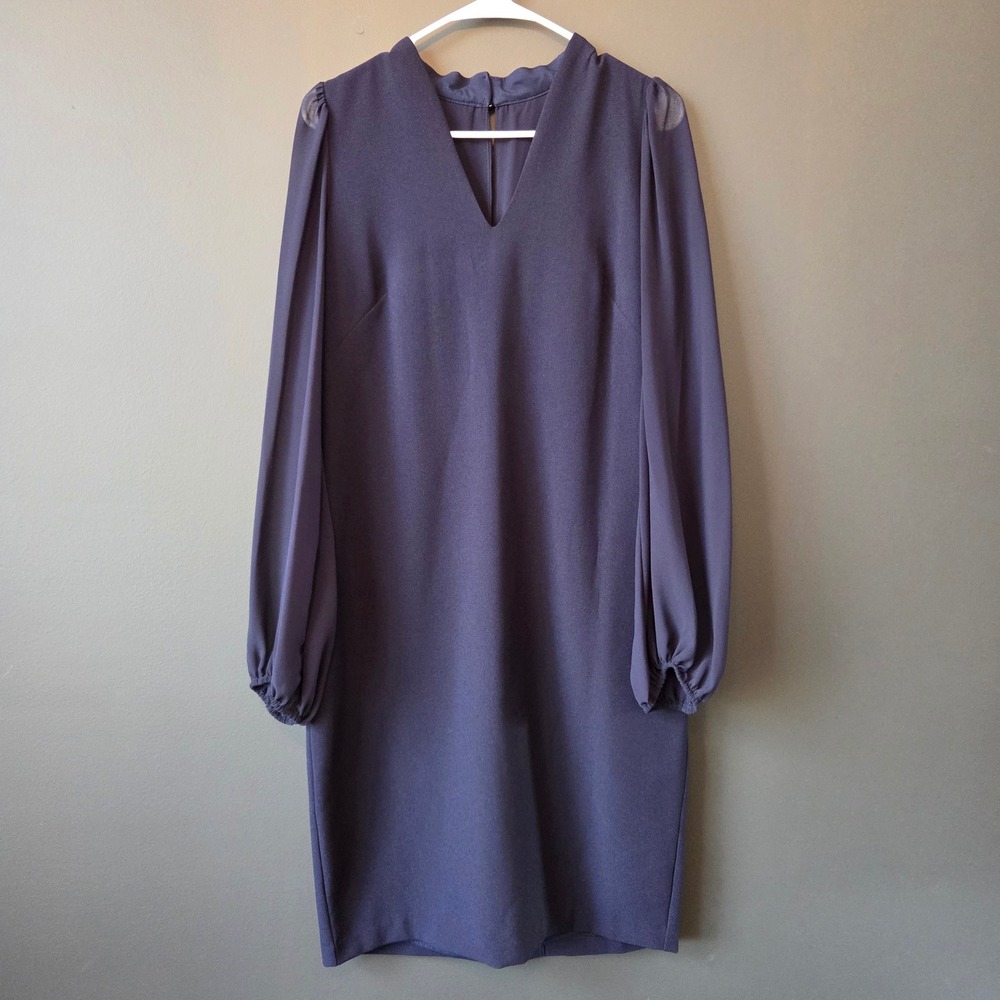 NWT Vince‎ Camuto Navy Sheer Balloon Sleeve V Neck Sheath Dress Size 12 Chic